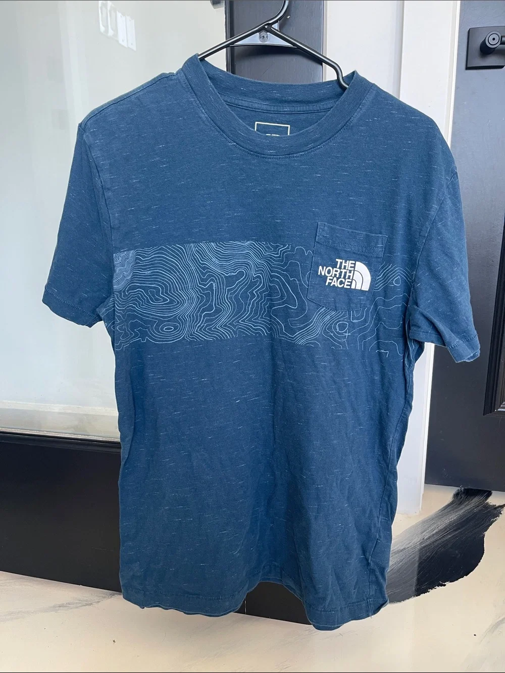 The North Face Men’s Short-Sleeve Crew Tee in Navy Blue with Topographic Print
